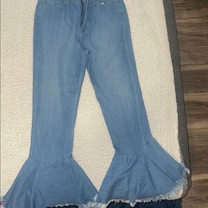 Elegant Light Blue Flare Jeans Bell Bottoms